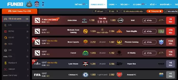 giao diện cá cược thể thao fun88