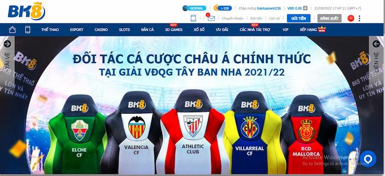Giao diện BK8 trên Desktop