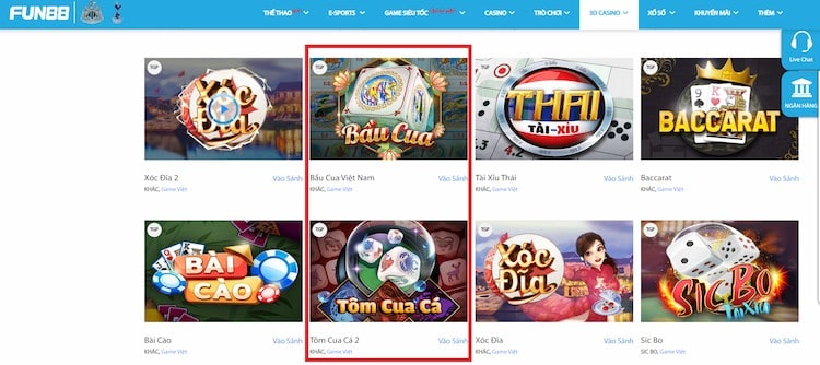 Trò chơi bầu cua Fun88